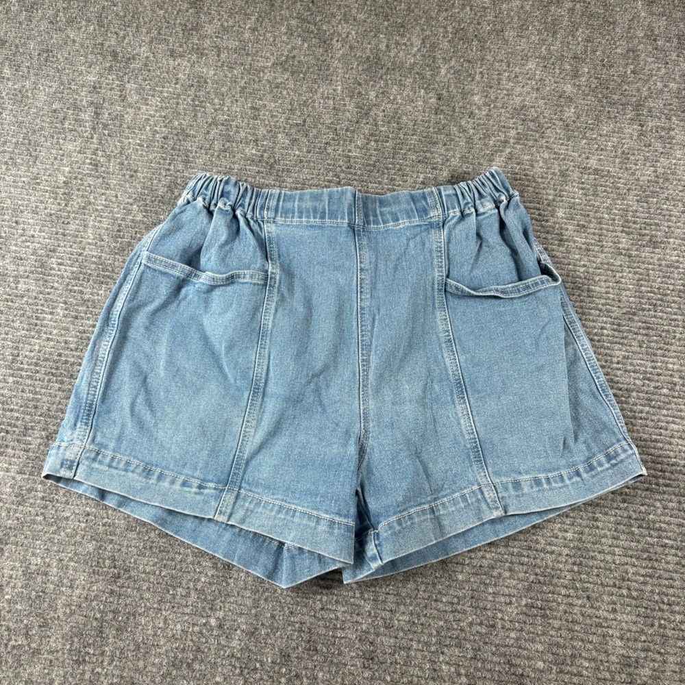 Fuinloth Womens Light Wash Denim Pull On Shorts Elastic Waist Blue Large 4662